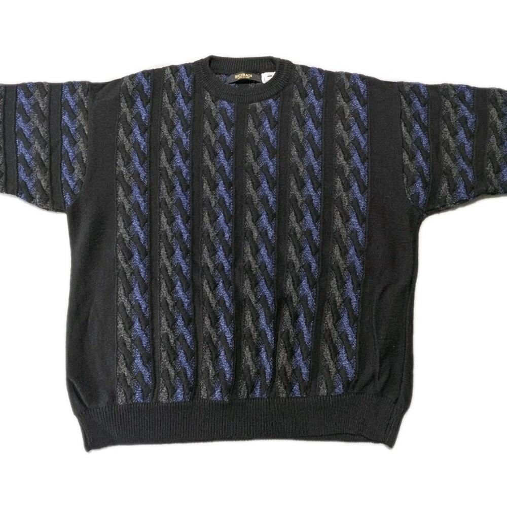 Bachrach Coogi Style Sweater XL Black Blue 3D Textured Knit Made in Italy
